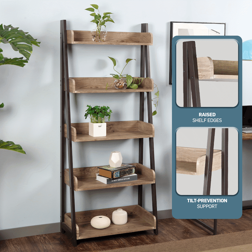 Everfurn Aegla 5-Tier Bookshelf - High Pressure Laminate with Powder-Coated Frame