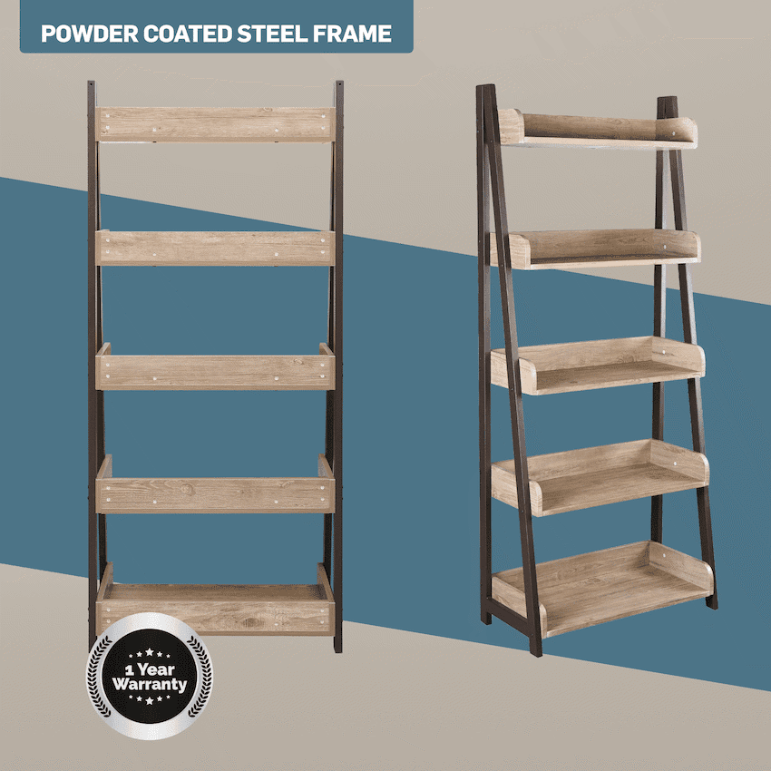 Everfurn Aegla 5-Tier Bookshelf - High Pressure Laminate with Powder-Coated Frame