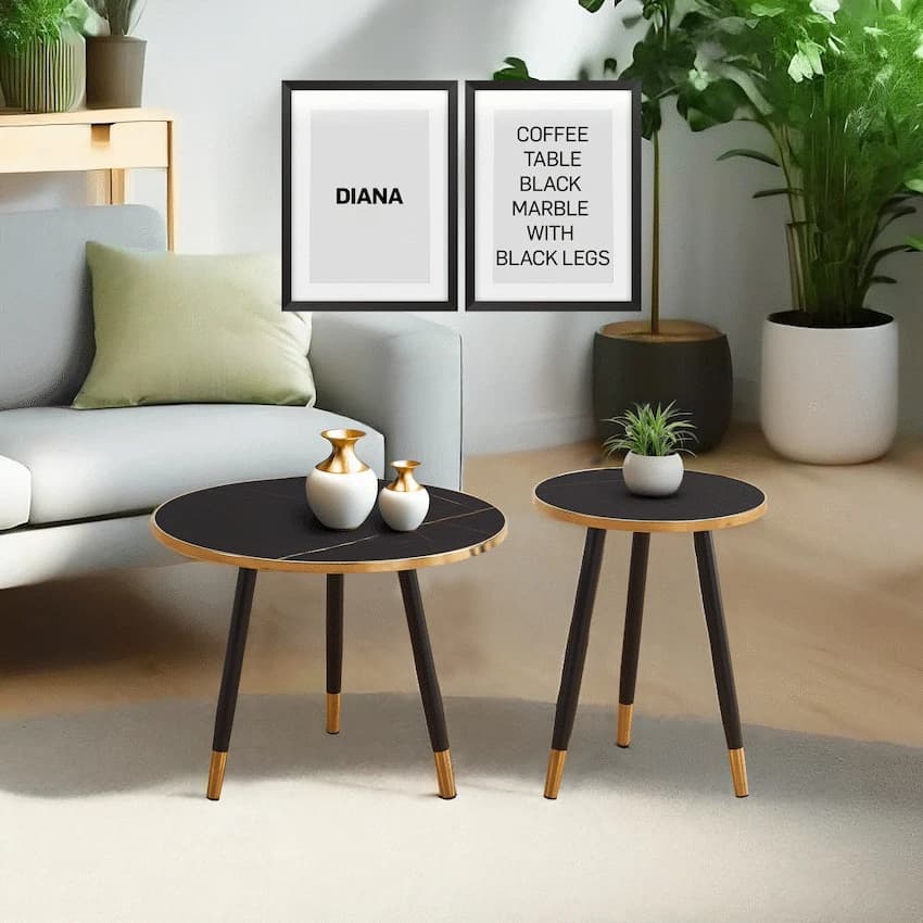 Everfurn Diana Coffee Table Black Marble with Black Legs