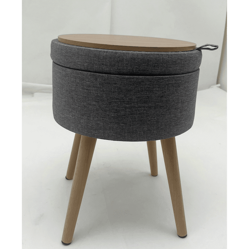 Sophie Round Storage Stool with Wooden Legs