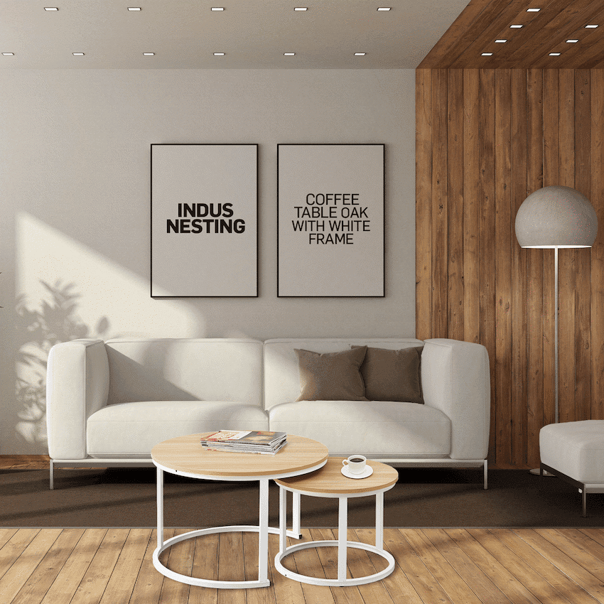 Indus Nesting Coffee Table Oak With White Frame
