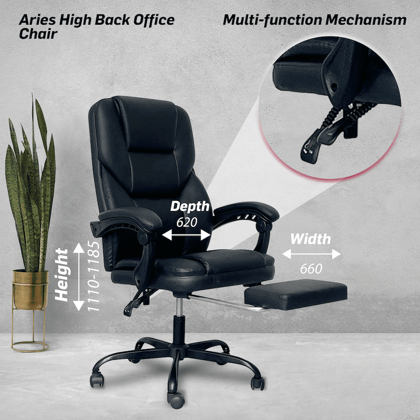 Everfurn Aries High Back Office Chair - Recline - Iron Base