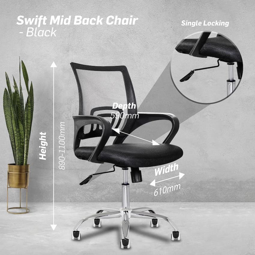 Everfurn Swift Mid Back Chair - Black