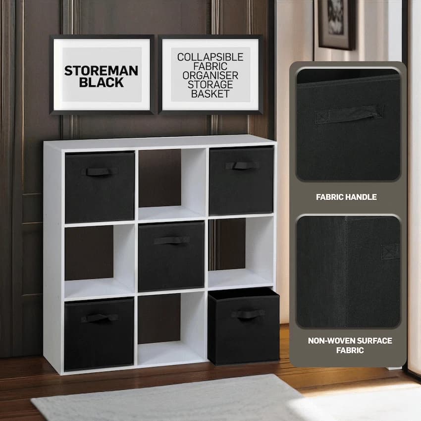 Everfurn Storeman Black, Collapsible Fabric Organiser Storage Basket - Single