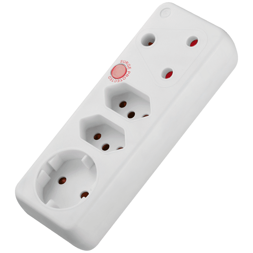 Ellies 4-Way Medium Surge Adaptor with Schuko - White