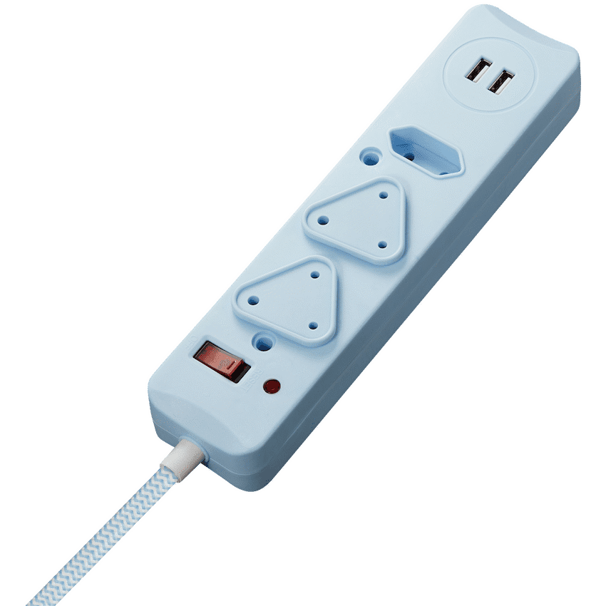 SWITCHED 3 Way Medium Surge Protected Multiplug with Dual 2.4A USB Ports 0.5M Braided Cord