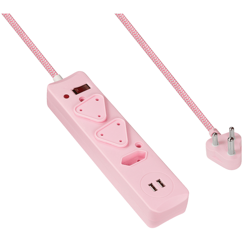 SWITCHED 3 Way Medium Surge Protected Multiplug with Dual 2.4A USB Ports 0.5M Braided Cord
