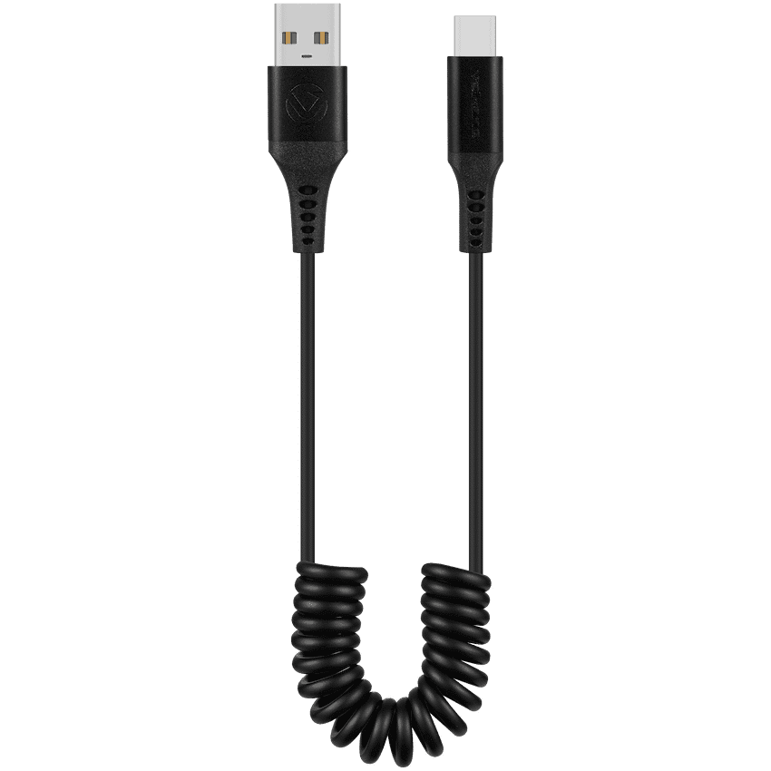 Volkano Helix Series Coiled 1m Charging Cable USB-A To USB-C 60W - Black