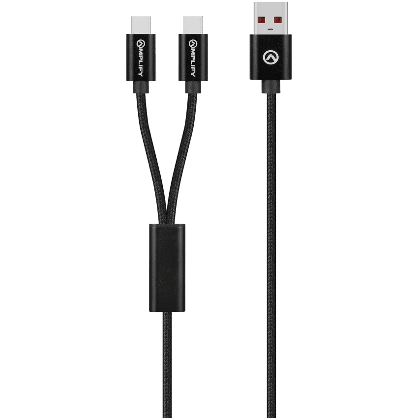 Amplify Linked Series USB to 2 x USB-C Braided Cable 60W 1.2m - Black