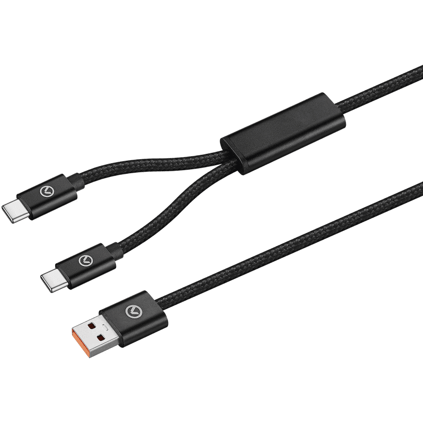 Amplify Linked Series USB to 2 x USB-C Braided Cable 60W 1.2m - Black
