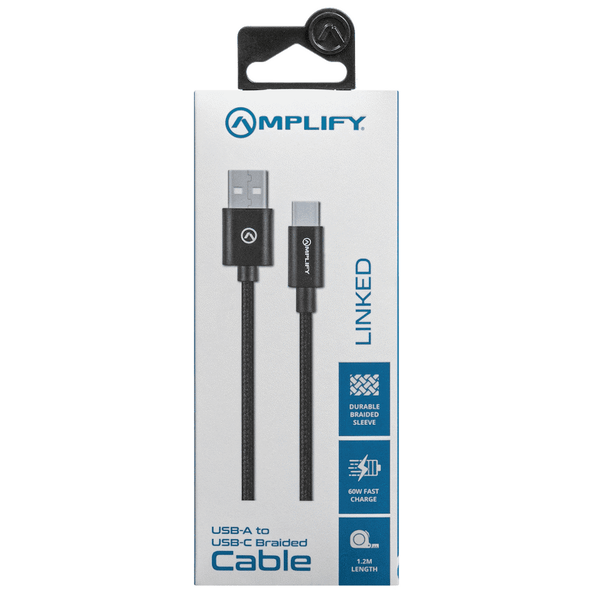 Amplify Linked Series USB-A to Type-C Braided Cable 1.2m - Black