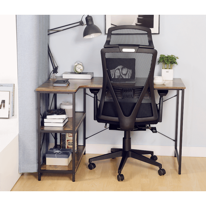 Everfurn Anthony L-Shaped Corner Work Desk - Steel Frame