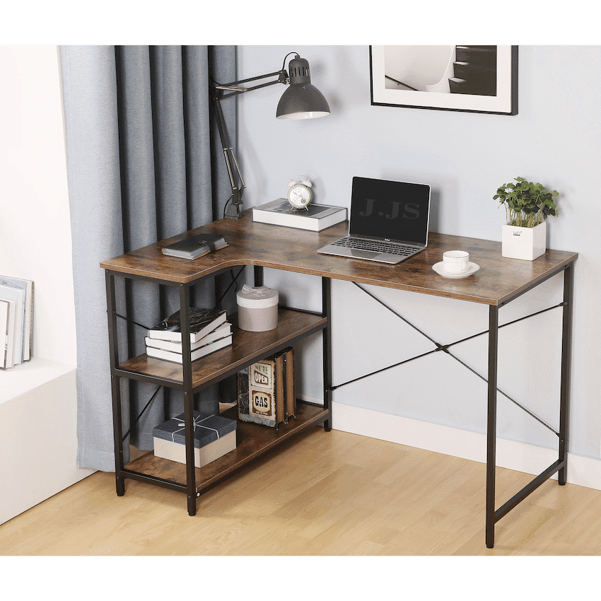 Everfurn Anthony L-Shaped Corner Work Desk - Steel Frame