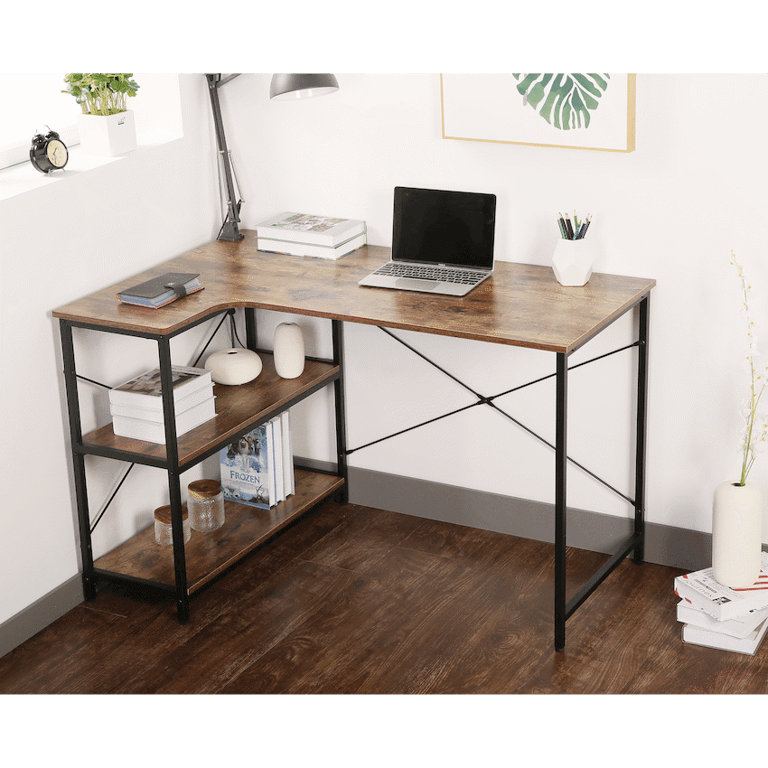 Everfurn Anthony L-Shaped Corner Work Desk - Steel Frame