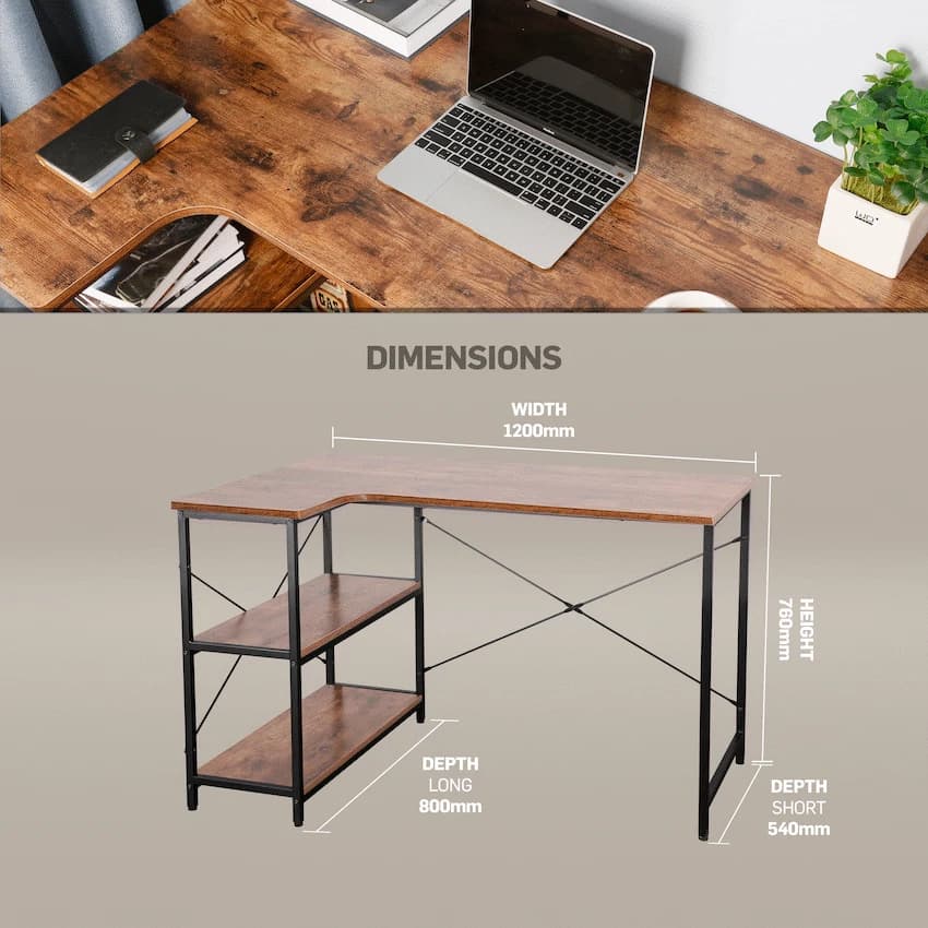 Everfurn Anthony L-Shaped Corner Work Desk - Steel Frame
