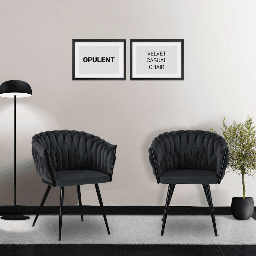 Everfurn Opulent Large Velvet Casual Chair - Grey - 2 Pack