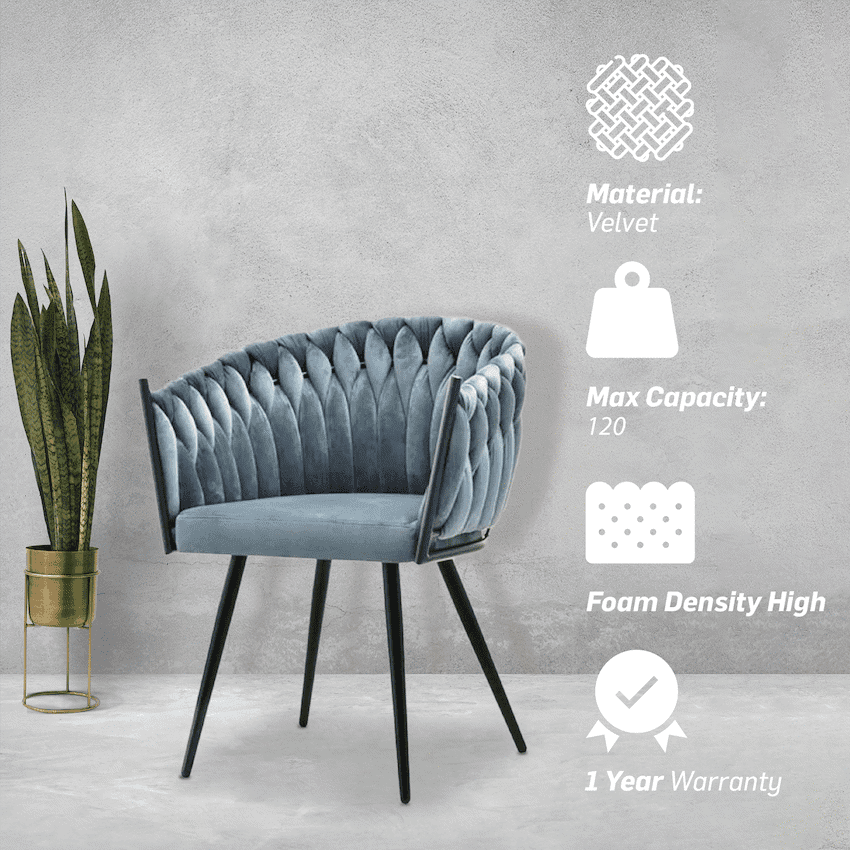Everfurn Opulent Large Velvet Casual Chair Hazy Blue -2 Pack