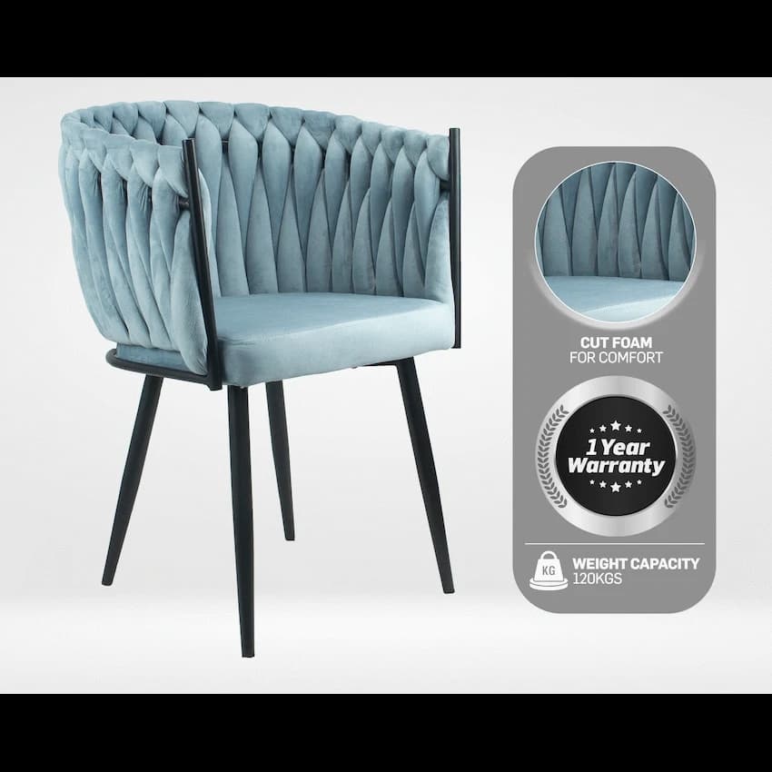 Everfurn Opulent Large Velvet Casual Chair Hazy Blue -2 Pack