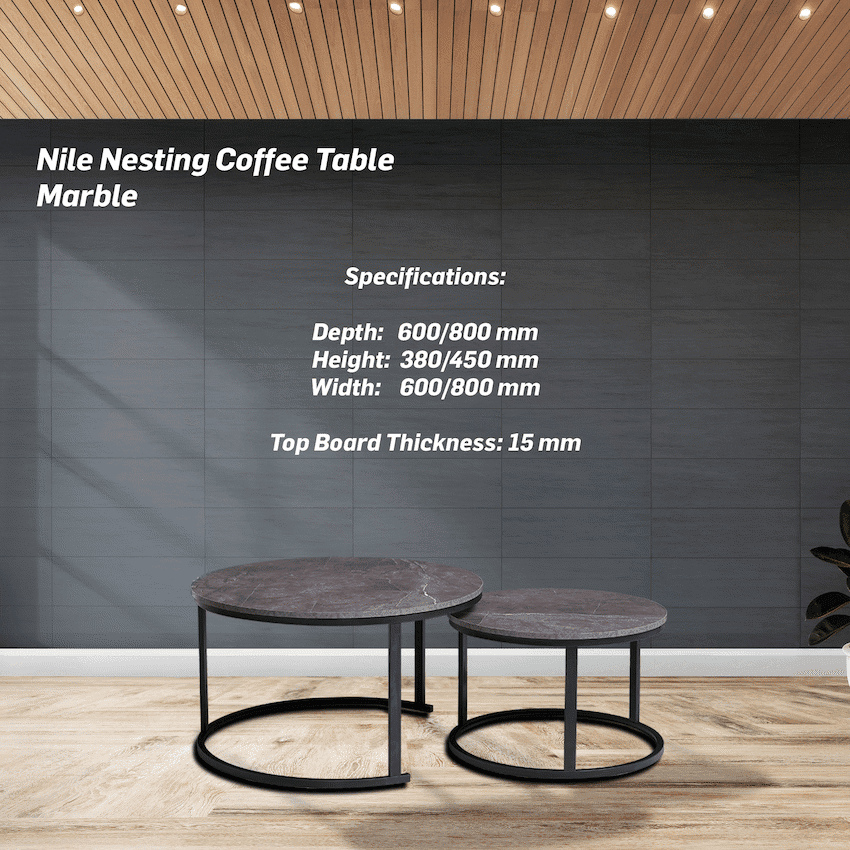 Everfurn Nile Nesting Coffee Table Marble, 2 Piece