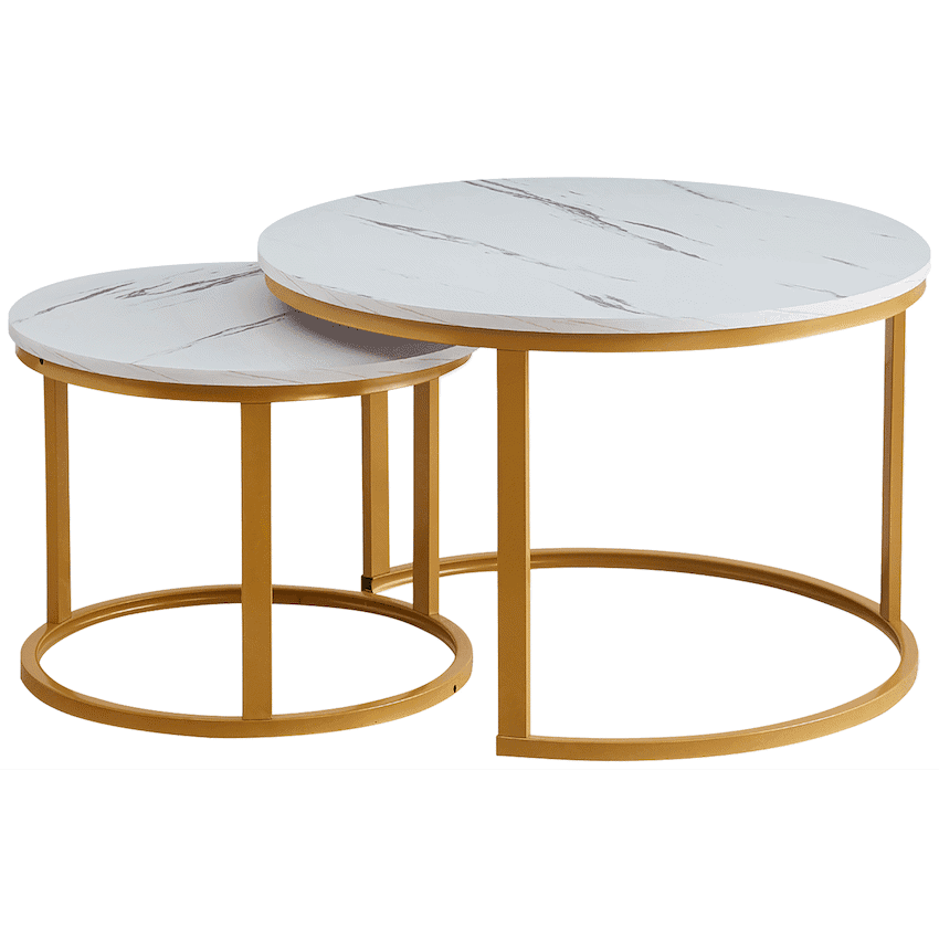 Everfurn Nile Nesting Coffee Table - White & Gold (2 Pc)