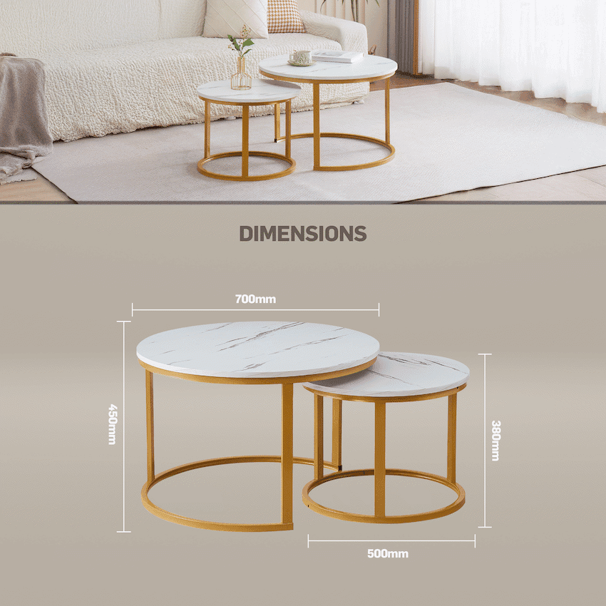 Everfurn Nile Nesting Coffee Table - White & Gold (2 Pc)