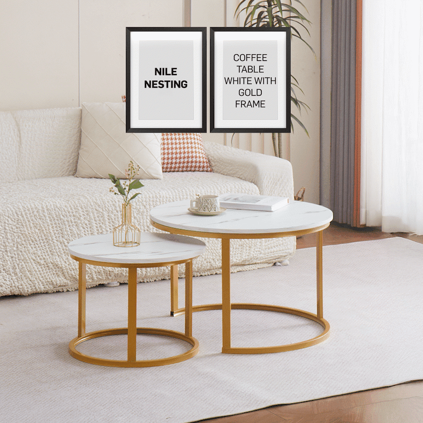 Everfurn Nile Nesting Coffee Table - White & Gold (2 Pc)