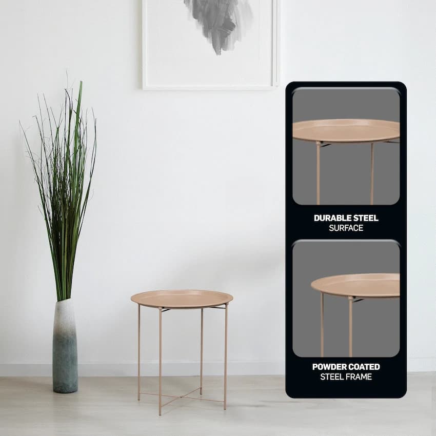 Everfurn Nala Side Table Beige, Painted MDF, Steel Frame