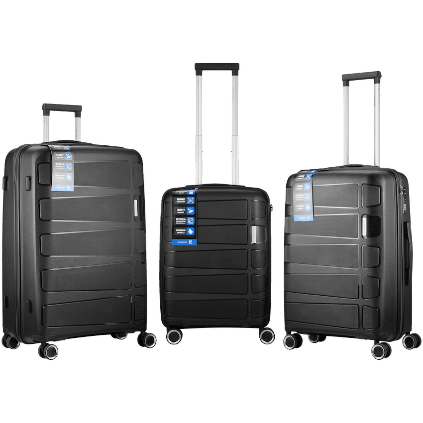 Travelwize Tourer PP 3Pc 4-wheel Spinner Luggage Set Black