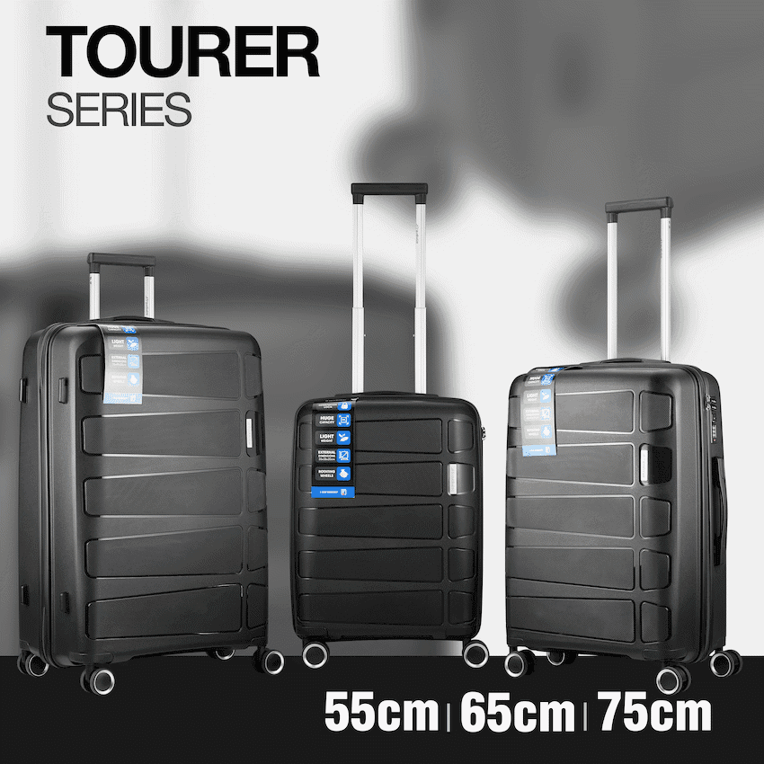 Travelwize Tourer PP 3Pc 4-wheel Spinner Luggage Set Black