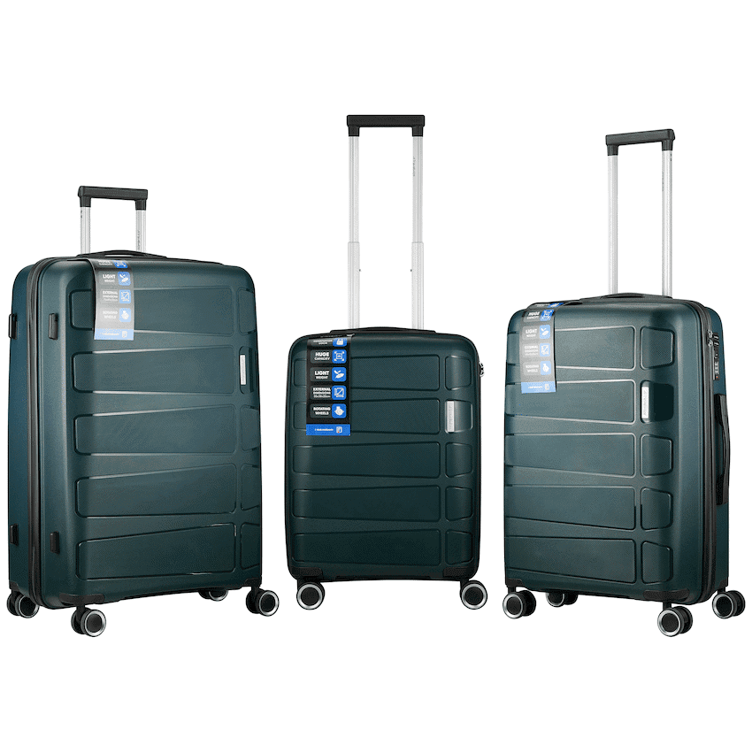Travelwize Tourer PP 3Pc 4-wheel Spinner Luggage Set Petrol