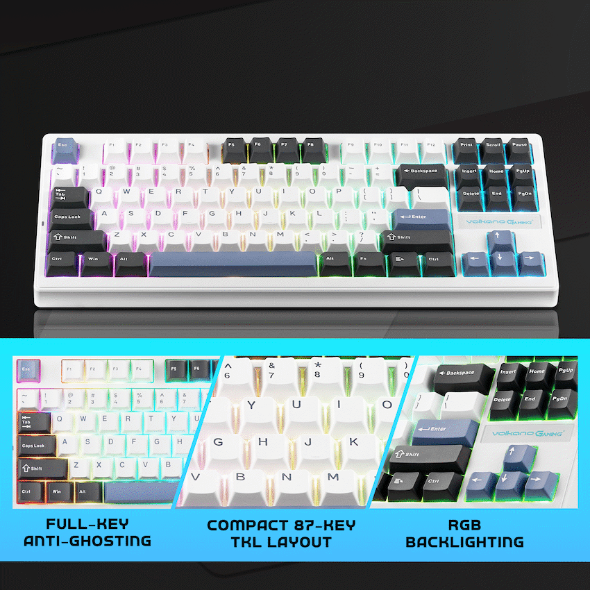 Volkano Gaming Obsidian X1 TKL Mechanical Tri-mode keyboard with Red switches