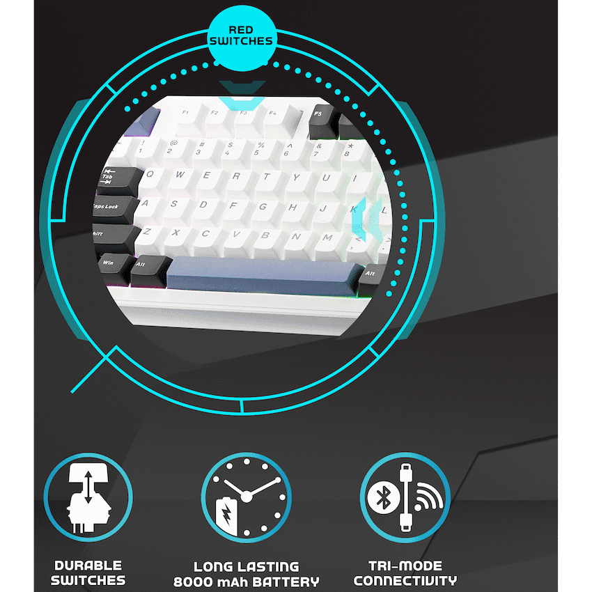 Volkano Gaming Obsidian X1 TKL Mechanical Tri-mode keyboard with Red switches