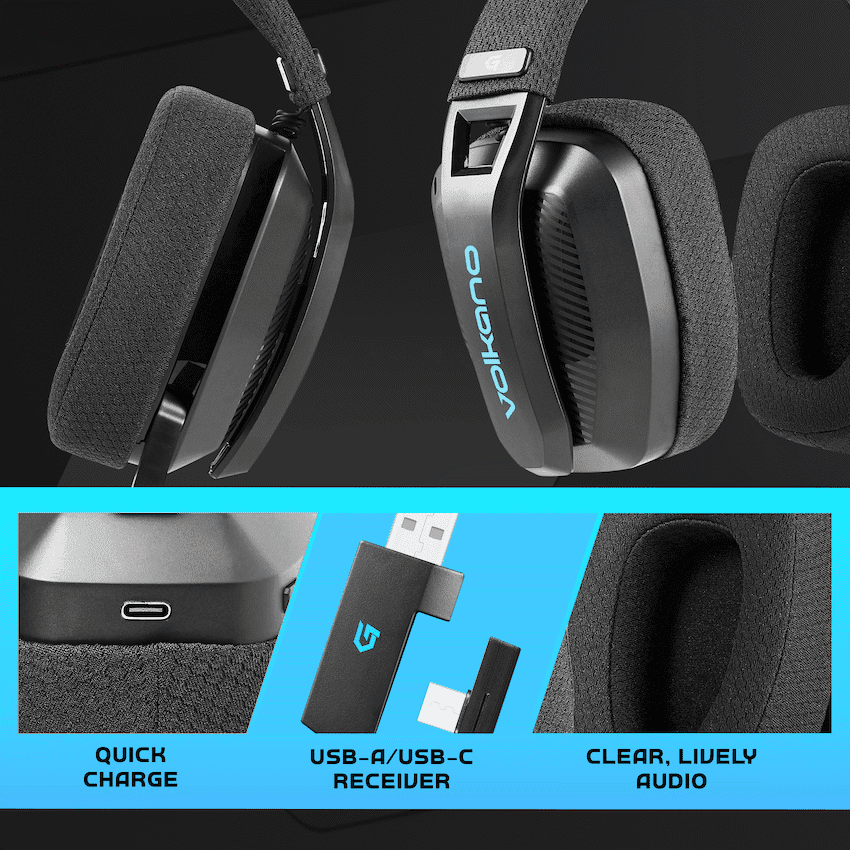 Volkano gaming Eclipse X1 Tri-mode Ultra Lightweight Gaming Headphone - Black