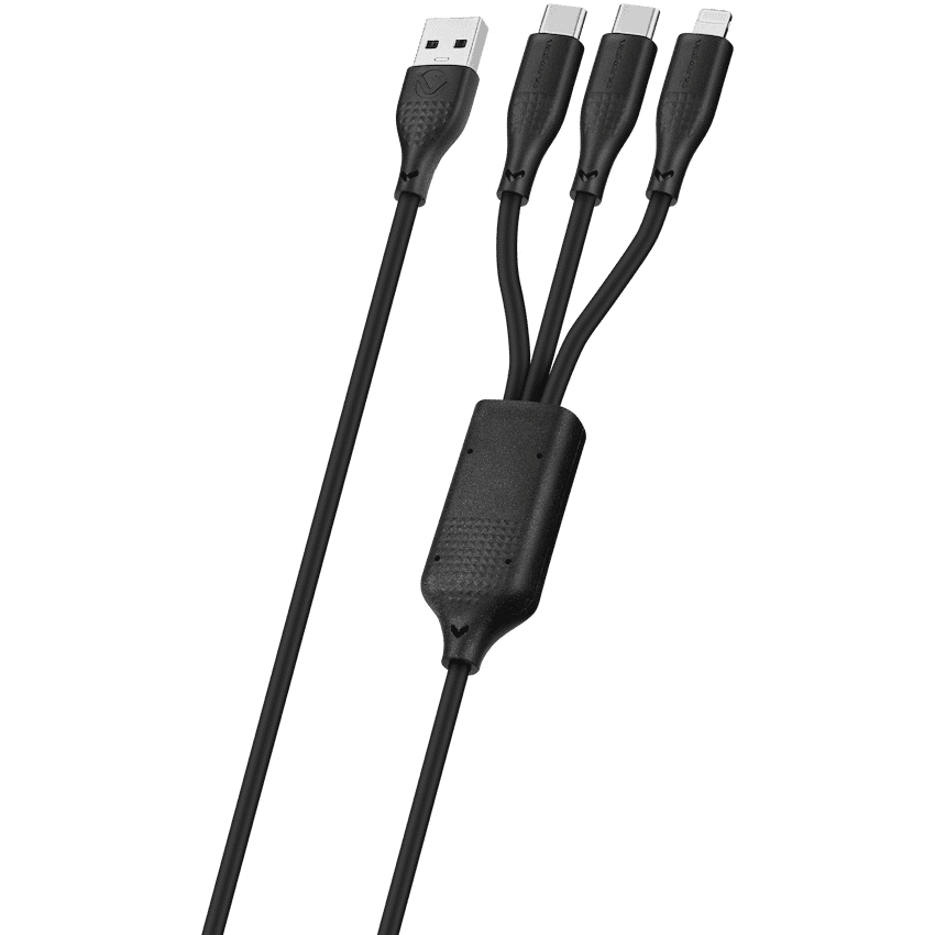 Volkao Nova Series USB A to 2 USb C and lightning cable 100W 1.2m TPE-Black