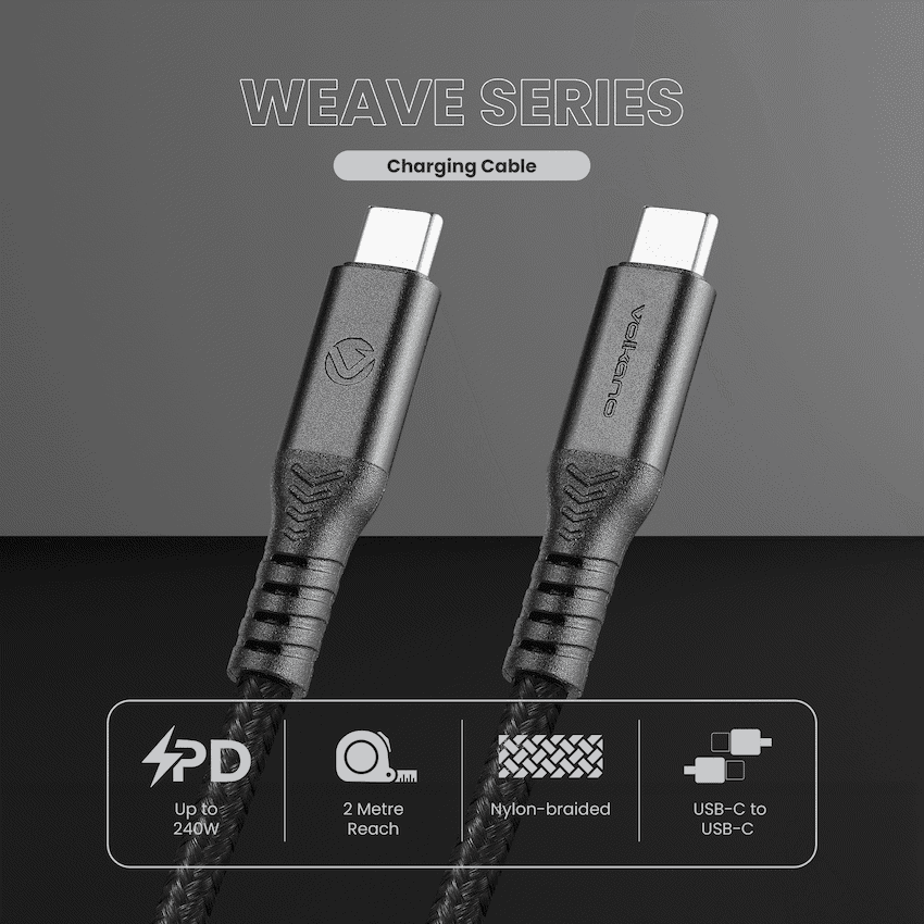 Volkano Weave Series USB C to USB C 240W 20Gbps 2m-black