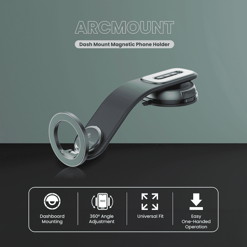 Volkano Arcmount Bendable Dash Mount Magnetic Phone Holder - Black
