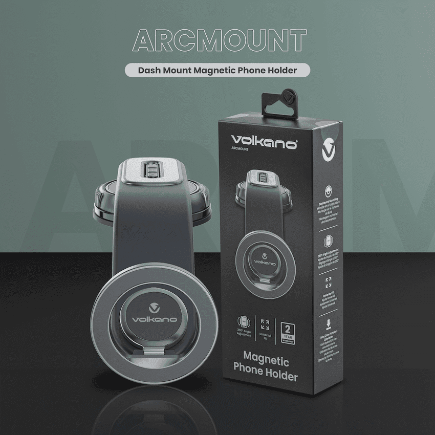 Volkano Arcmount Bendable Dash Mount Magnetic Phone Holder - Black