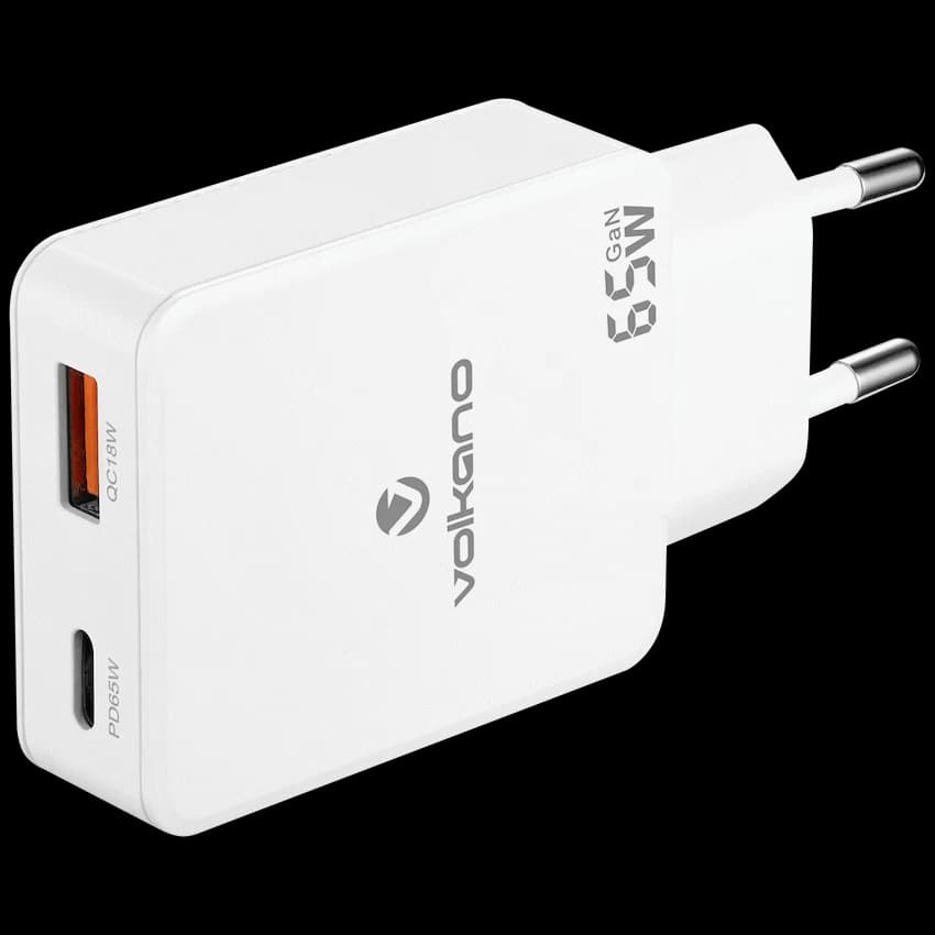 Volkano Potent Duo series 65W Dual USB and USB-C PD Compact Wall Charger