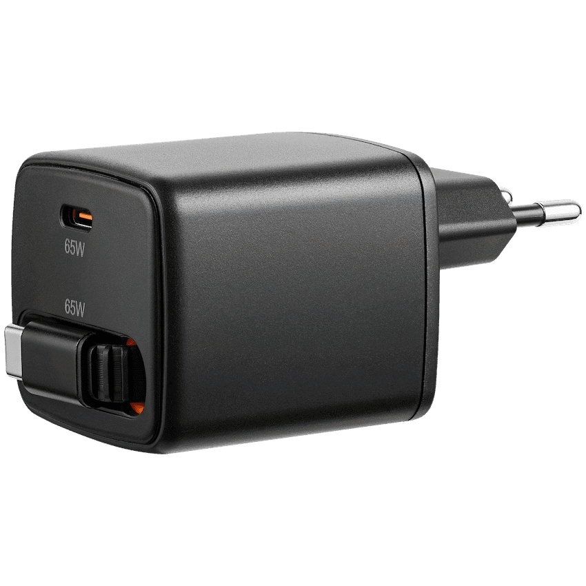 Volkano Sleek Series Fast Wall Charger 65W USB-C with Built-in Retractable 75cm Cable - Black