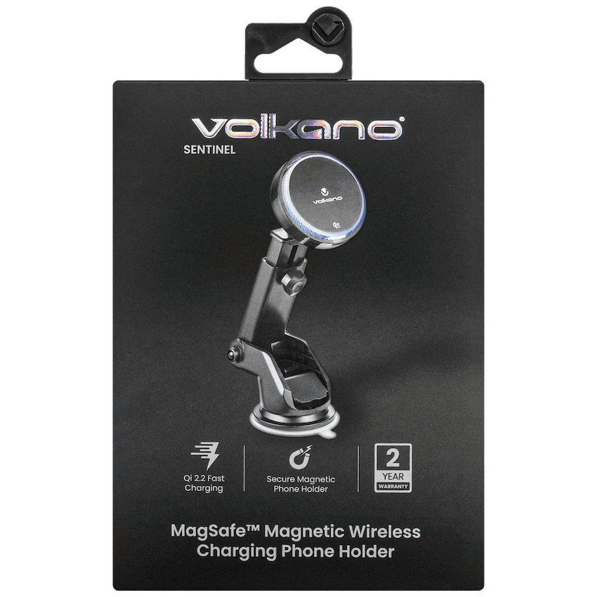 Volkano Sentinel Series Qi2.2 Magnetic Wireless Charging Car Dash Mount Phone Holder - Black