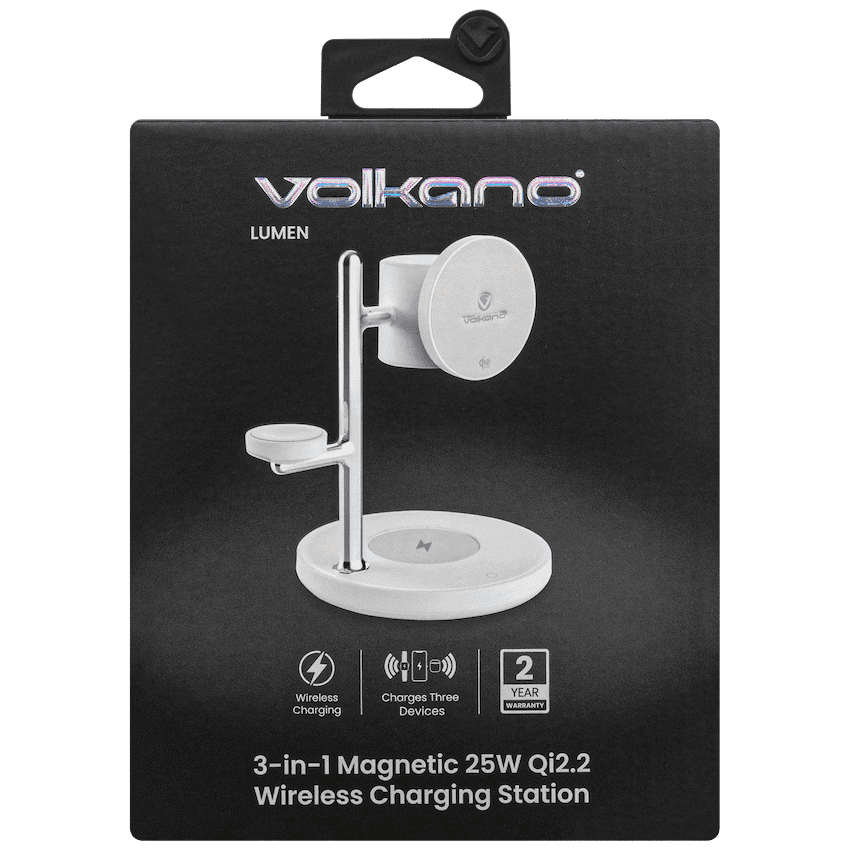 Volkano Lumen Series 3-in-1 Magnetic 25W Qi2.2 Wireless Charging Station - White