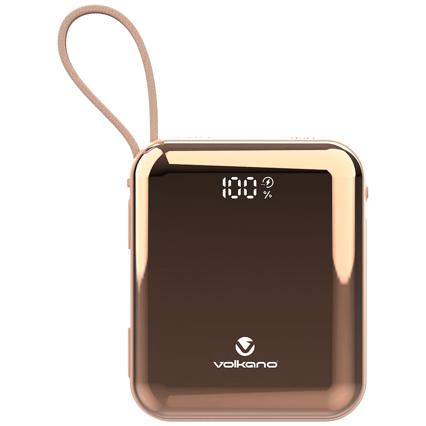 Volkano Solace Series 10 000 mAh Power Bank with Built-in USB-C & Lightning Cable - Pink & Rose Gold