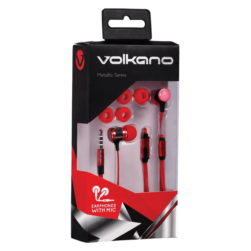 Volkano Earphones with Mic - Metallic Series - Red