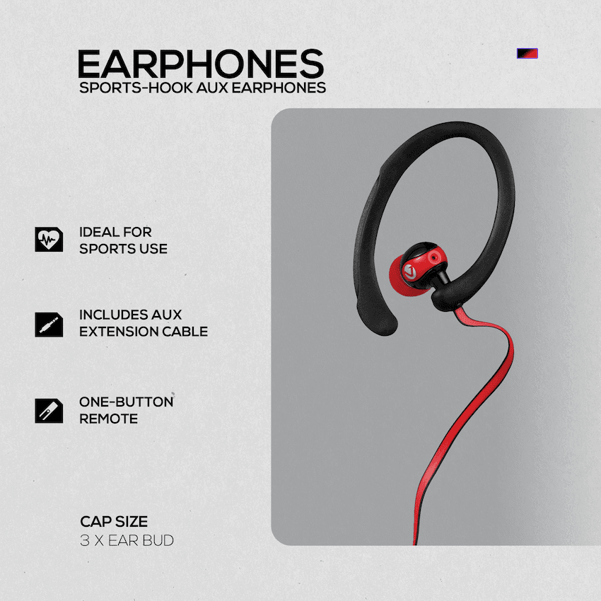 Volkano Sports Earphones Black/Red