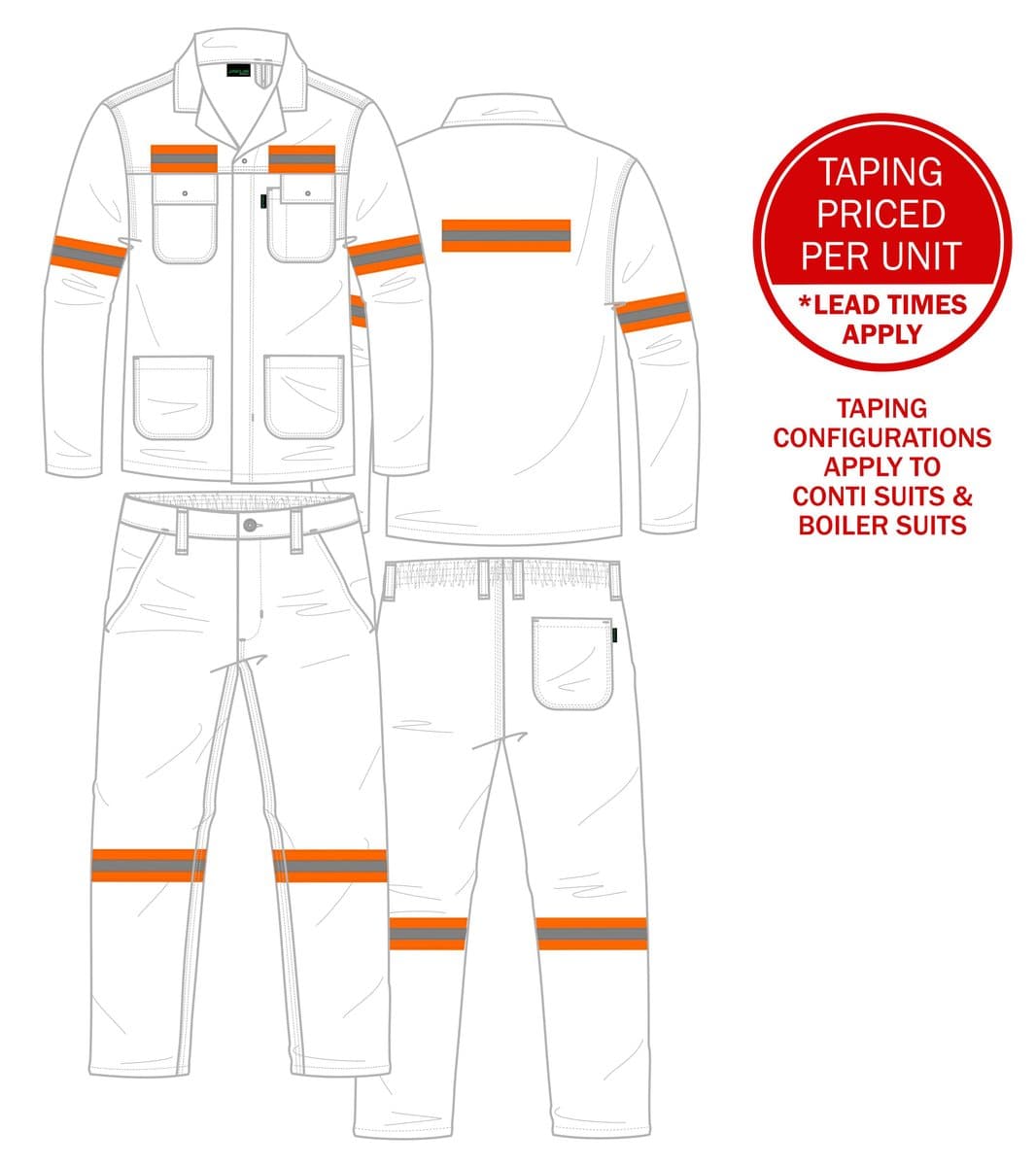 Orange Silver Orange, Two Arms, Two Legs, Front & Back Strip