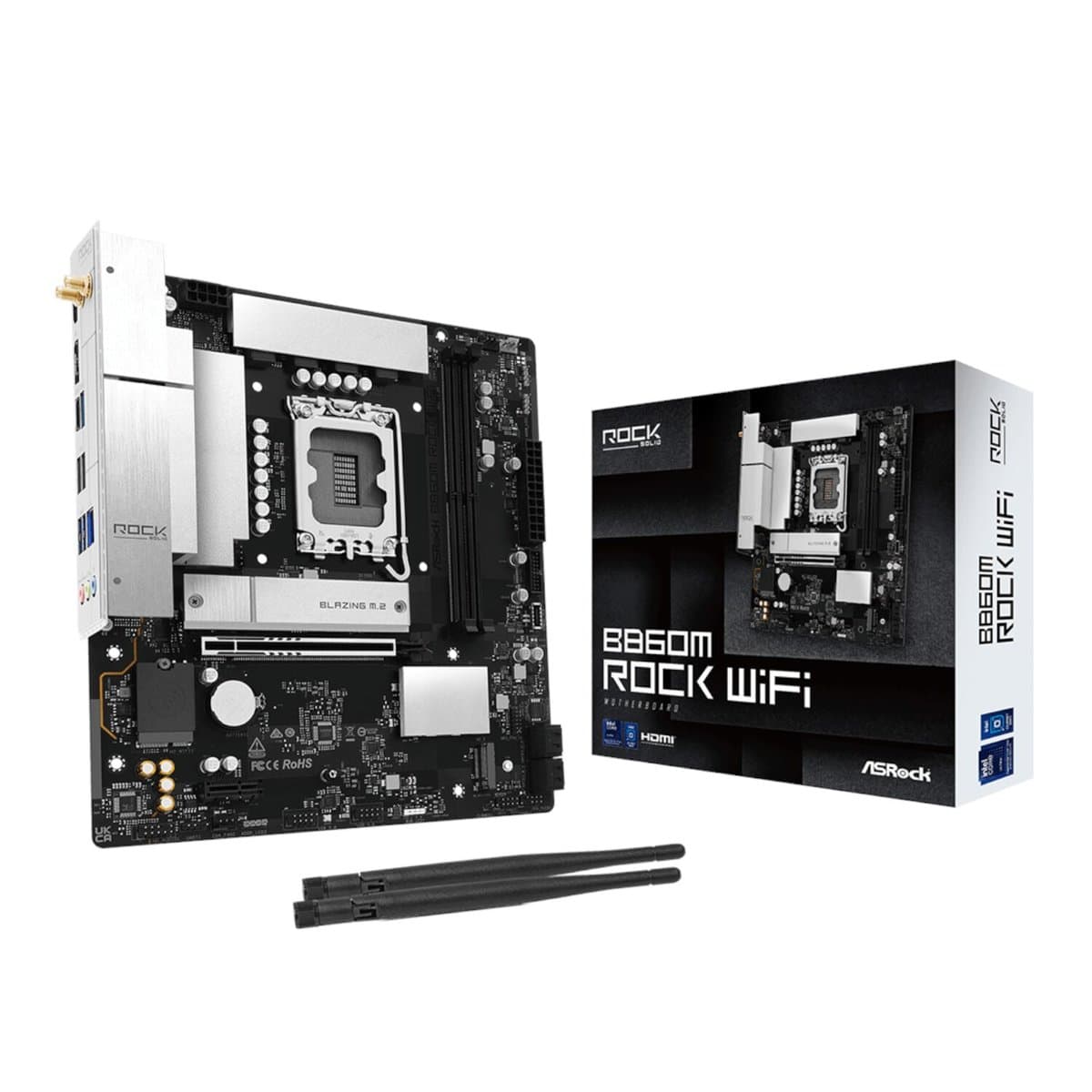 ASRock B860M Rock WiFi Intel LGA1851 MATX Gaming Motherboard